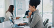 © peopleimages.com - Business woman, computer and research with team for company project, presentation or collaboration at office. Employee, proposal and laptop for website search or report in workplace boardroom