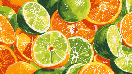 A vibrant burst of citrus fruits in orange and lime green