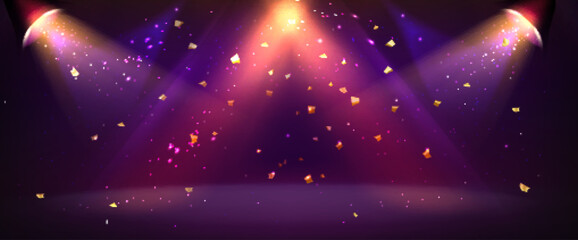 Wall Mural - pink spotlight stage background. disco party projector light concert or show scene. magic beam glow 