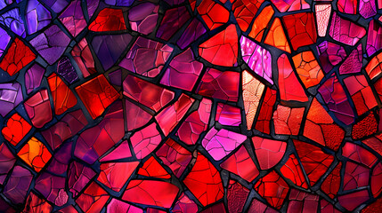 Wall Mural - A vibrant mosaic of stained glass in red and purple