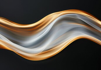 Poster - Flowing abstract waves of golden and silver light