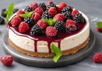 Wall Mural - Delicious cheesecake with fresh berries