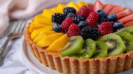 Poster - Colorful fruit tart with assorted berries and kiwi