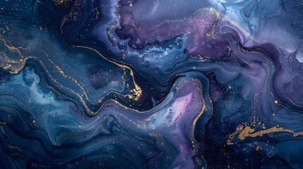 Wall Mural - Abstract blue and purple marbled waves with delicate gold highlights