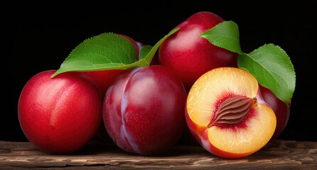 Wall Mural - Assortment of fresh ripe peaches and plums