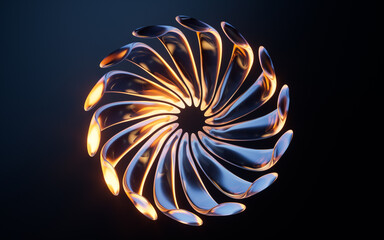 Canvas Print - Abstract transparent glass flower with neon light, 3d rendering.