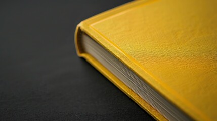 Wall Mural - Yellow book with close up binding on matte black background with copy space on the left side