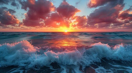 Wall Mural - Colorful sunset over ocean. Sunset on the beach.