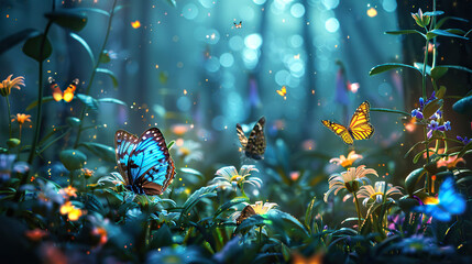 Wall Mural - butterfly on flower nature illustration light flowers color backgrounds