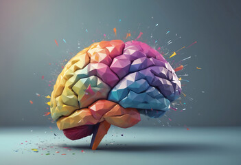 Poster - 3D polygon colorful brain splash brainstorm and inspire concept