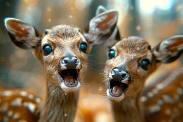 Two baby deer in the forest AI.