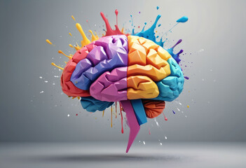 Fototapete - 3D polygon colorful brain splash brainstorm and inspire concept