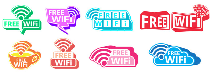 Wall Mural - set collections trendy colorful public free wifi icon sign. free networks connections labels design template Vector illustration