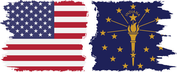 Wall Mural - Indiana state and USA grunge flags connection vector