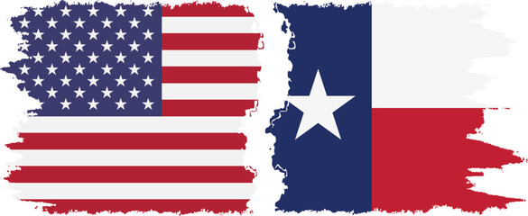 Wall Mural - Texas state and USA grunge flags connection vector