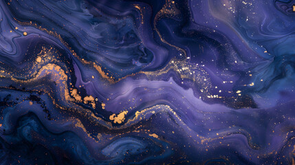 Wall Mural - Swirling blue and purple with gold powder creating a mesmerizing marble effect