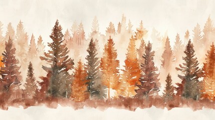 Wall Mural - watercolor, brown and rust colored pine trees wallpaper