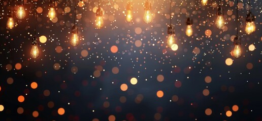 Wall Mural - Golden String Lights and Bokeh Background