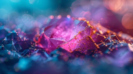 Abstract Purple Crystal with Golden Lines and Bokeh Lights