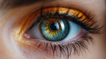 Wall Mural - Green-brown female eye macro close-up