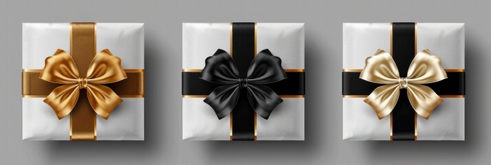 Wall Mural - Three Gift Boxes With Black and Gold Ribbons