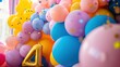 © florynstudio3 - 4 years birthday party balloons design. Generative AI
