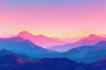 pixel art Abstract wallpaper, combining retro aesthetics with a dreamy landscape, Unique landscape artwork using pixel style, pixel art concept banner, Pixel sunset landscape with beautiful mountains