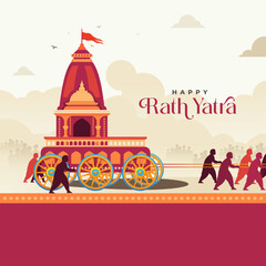 Wall Mural - Happy Rath Yatra Festival Background Design Template, Indian Religious Festival Rath Yatra Template Design
