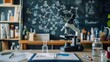 © BENJAMAS - Microscope and biology diagrams on a lab desk High quality images