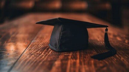 Wall Mural - graduation cap and diploma on wooden table. Generative AI