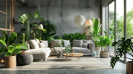 Wall Mural - Modern living room with lots of house plants 