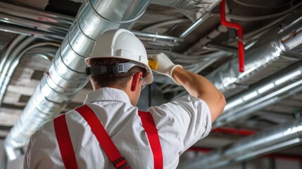 Wall Mural - The worker inspecting HVAC system