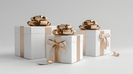 Wall Mural - Three White Gift Boxes with Golden Ribbon Bows