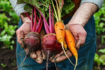 Wall Mural - Beet Carrot Harvest: Fresh Organic Root Vegetables from the Autumn Crop