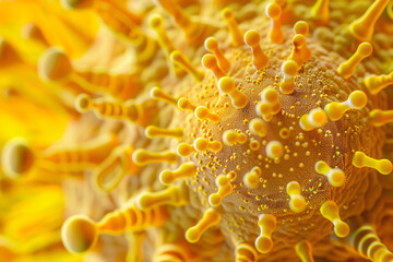 close up of a yellow virus