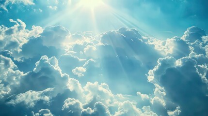 Beautiful cloudy sky with sunshine Peaceful natural background Sunny divine heaven Religion heavenly concept Copy space image Place for adding text or design.Generative AI