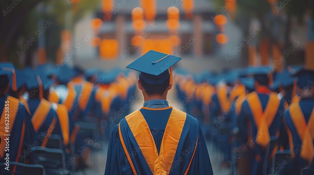 Backside graduation hats during commencement success graduates of the ...