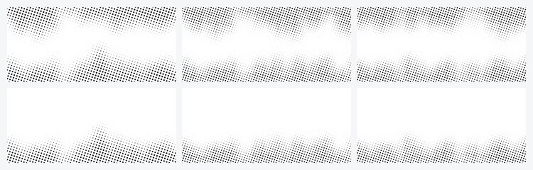 Wall Mural - Halftone background. Grunge dotted vector design wallpaper horizontal, smooth dots halftones seamless pattern texture black gradient illustration