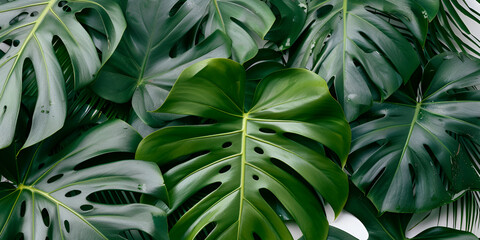 Wall Mural - large green palm leaf, The leaf is vivid green and has a natural, rough texture.