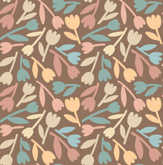 Naklejka na meble Vector seamless pattern with colorful tulips. Abstract floral background in light beige shades