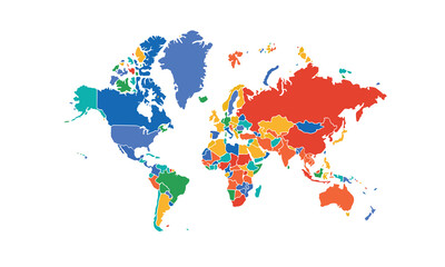  World Map isolated modern colorful style. for website layouts, background, education, precise, customizable, Travel worldwide, map silhouette backdrop, earth geography, political, reports.