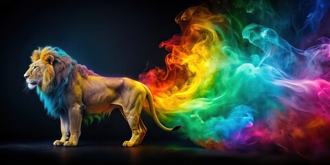 Poster - Colorful smoke forming a majestic lion shape, lion, colorful, smoke, abstract, art, vibrant, creativity, fantasy, magic