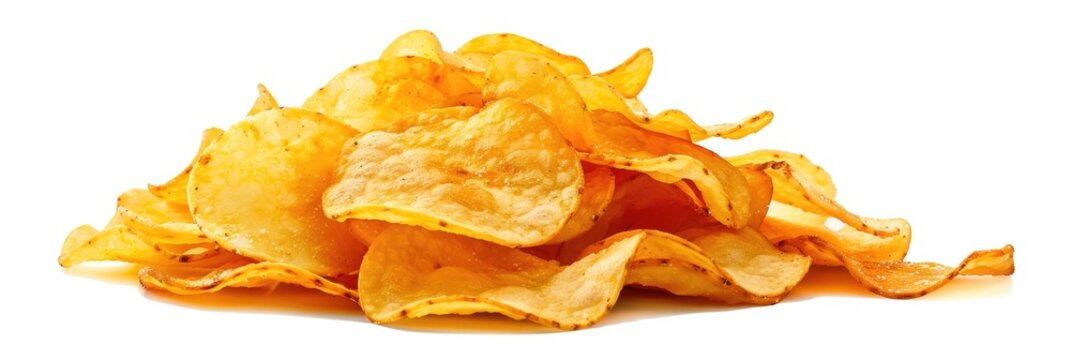 Chips. Pile of Fresh Potato Chips on White Background. Perfect Snack for Fast Food Lovers