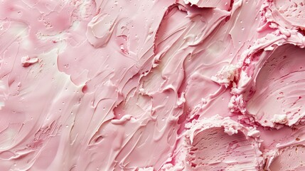Close up of a strawberry ice cream scoop from above with an empty area for incorporating design elements. Generative AI