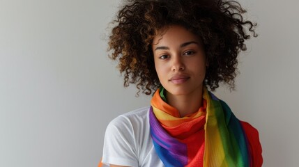 Wall Mural - The woman with rainbow scarf