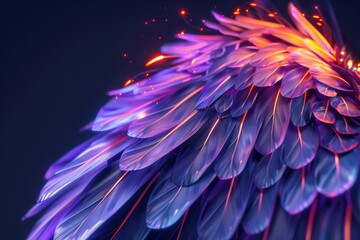 Wall Mural - Vibrant abstract feather design with glowing neon accents