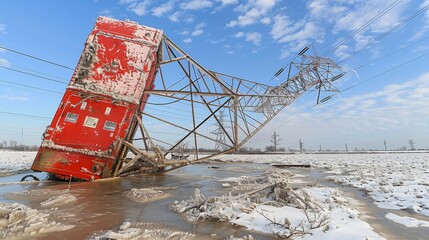Canvas Print - Showcase the aftermath of ice storms with photos of downed power lines, icy roads, and frozen landscapes transformed into glittering