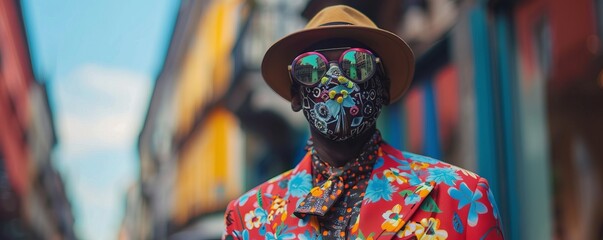 A person wearing a unique and eye-catching outfit, expressing their individuality through their style.