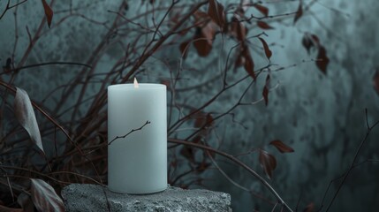 Canvas Print - Serene Candlelight Amidst Autumn Foliage in Moody Setting