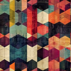 Wall Mural - Vibrant Geometric Abstract Artwork with Grunge Texture